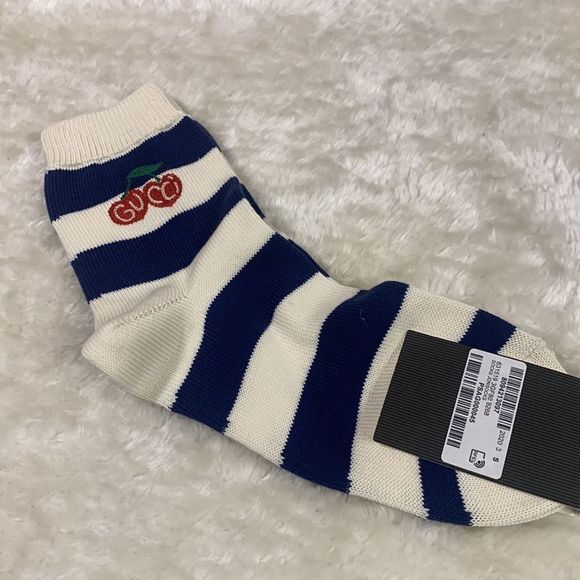 Gucci Blue and White Knitted Ankle Socks With Cherries 🍒 - Picture 5 of 6